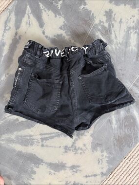 Givenchy Black Paperbag Waist Denim Shorts with Logo Trim
